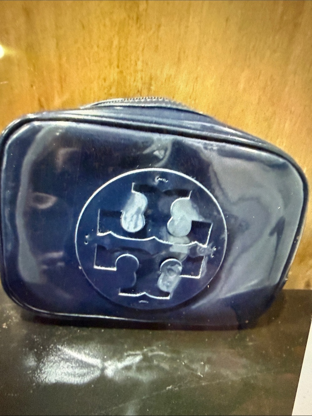 Navy Patent Leather Cosmetic Pouch - clutch- make up bag